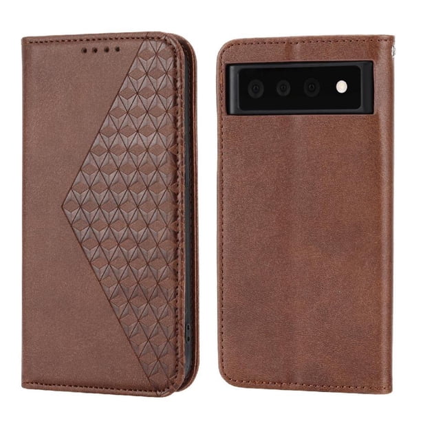 Funda Flip FOXDOCK para Google Pixel 6 , Estilo Billetera con Diseño Rombo, Correa de Mano y Soporte, Uso Diario
