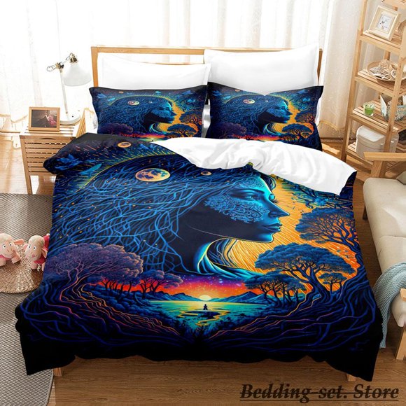 Mother earth blacklight Bedding Set Bed Set Aldult Kid Bedroom Duvetcover SetsKawaii