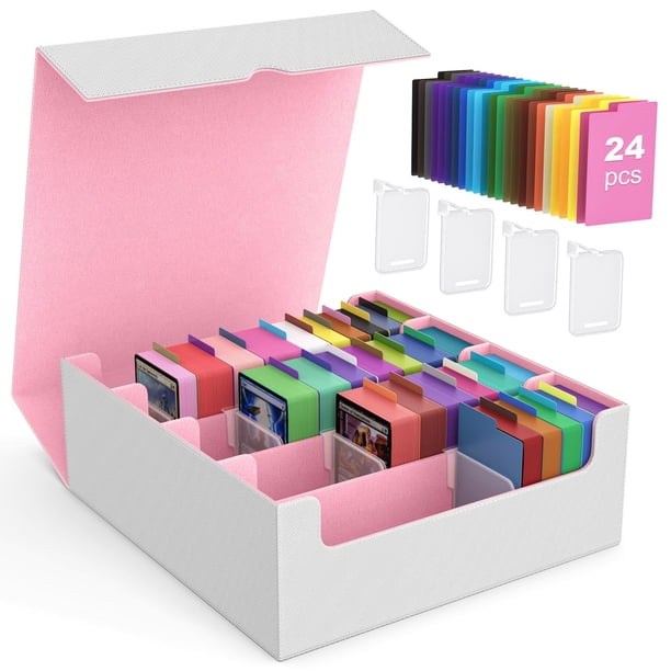 Caja de almacenamiento de tarjetas coleccionables MoKo 3000+ MTG con separadores blanco+rosa