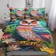 thumbnail image 1 of Juego de ropa de cama con diseño de búho adorable, funda nórdica 3D, funda de edredón de microfibra suave con flores coloridas, fundas de almohada y funda de edredón de 3 piezas., 1 of 3
