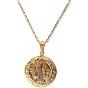 Elbauldejuma - Colgante Relicario San Benito Guardafoto Enchapado En Oro 18K