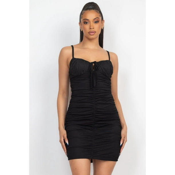 Vestido Mini Fruncido Delantero Negro S