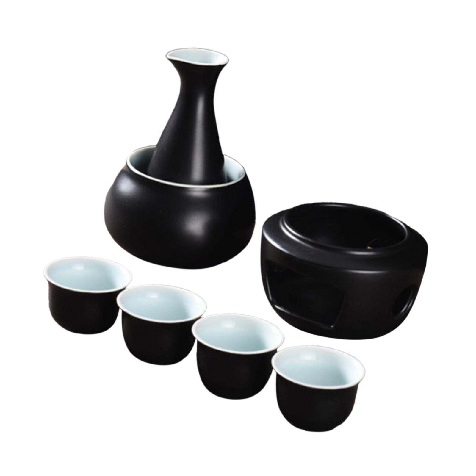 Bothyi - Juego De Sake De Cerámica Con Recipiente Para Calentar Y Calentador, Tradicional Para Regalar En Fiestas De Té, Color Negro
