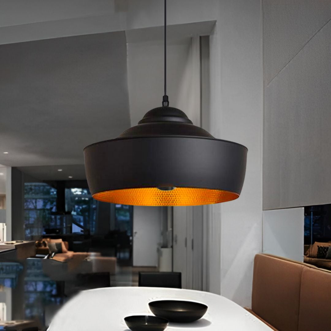 Electricastore - Lámpara Colgante Negra Y Dorado Interior 30cm Aluminio