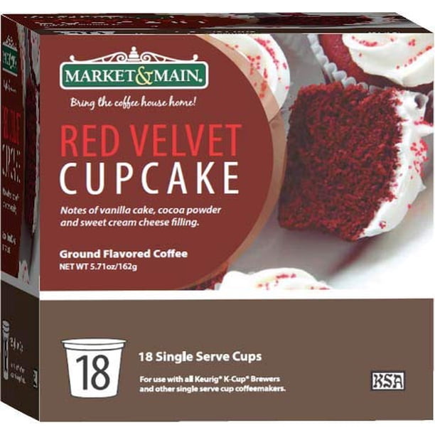 Market & Main OneCup, café sabor Red Velvet Cupcake, compatible con cafeteras Keurig K-Cup, 18 unidades