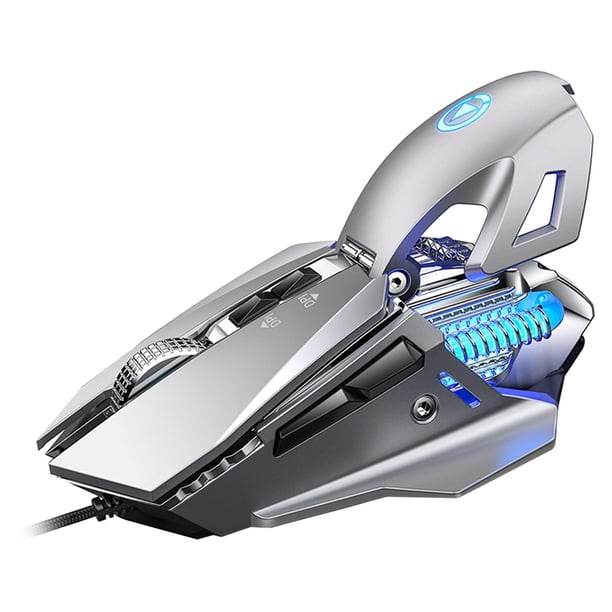 Ratón mecánico para juegos con cable DPI ajustable hasta 7200 Ratón óptico de iluminación fresca para PC Ratones ergonómicos para portátiles con cola , Plata