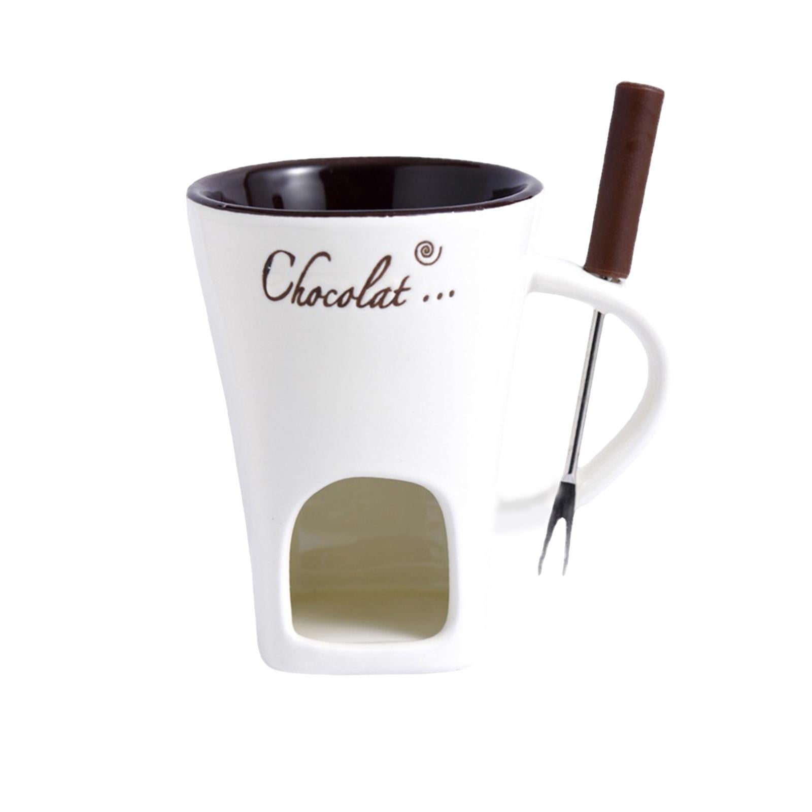 Magideal - Taza Para Fondue Con Tenedor, Olla Para Derretir , Taza Para Derretir Chocolate, Taza Para Calentar Fondue, Taza Para Refrigerio, Calentado , Blanco
