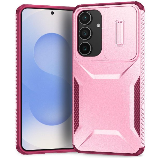 Funda Resistente para Samsung Galaxy S25 FE con Tapa Deslizante y Protección Militar Rosa
