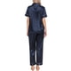 thumbnail image 3 of INSPIRE CHIC Conjunto de Pijama de Satén para Mujer de Manga Corta con Botones, Detalle de Ribete y Cintura Elástica, Conjunto de Descanso S Azul, 3 of 6