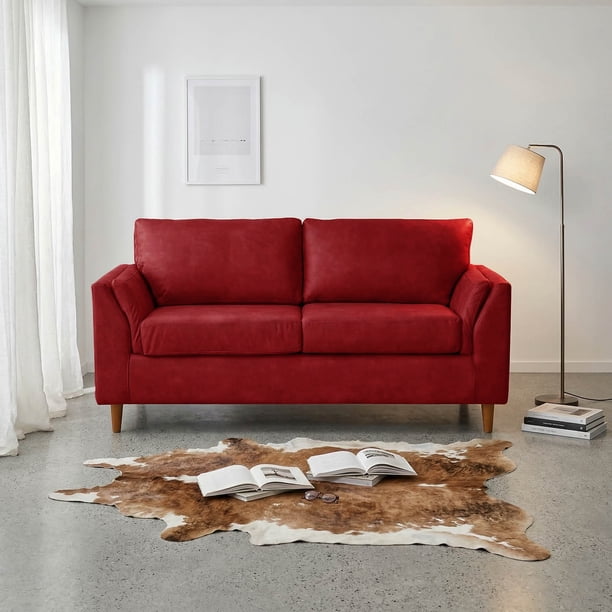 Sofá Milan 2C Con Resortes Pocket Cuero Kentucky Rojo