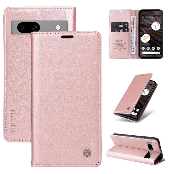 Funda Billetera de Cuero para Google Pixel 7A con Tarjetero y Soporte - Tapa Magnética Rosa