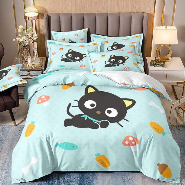 Cartoon Sanrio pompom Bedding Set,Chococats Bedding Set,Chococats Duvet Cover for Children and Adults Room Decoration Gifts Bed Sheets