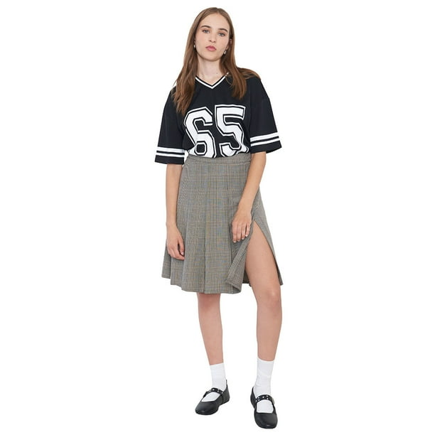 Falda Mujer Larga Plisada Negro Checks Corona