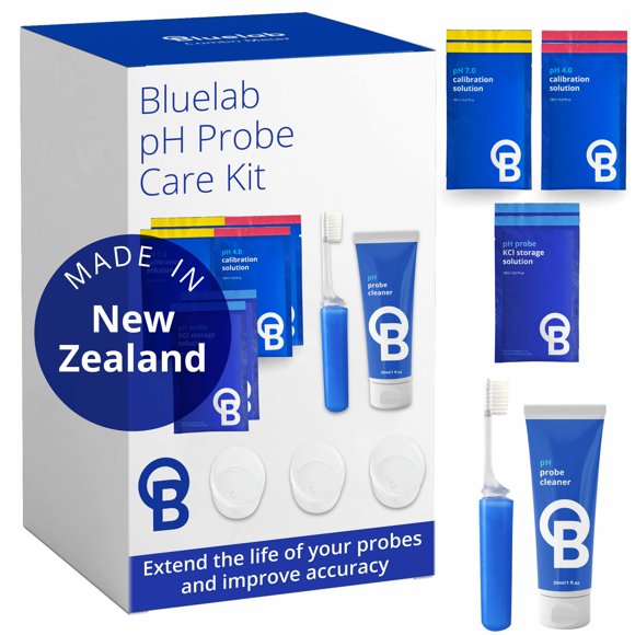 Kit de Cuidado para Sonda de pH Bluelab con Calibración, Almacenamiento y Cepillo