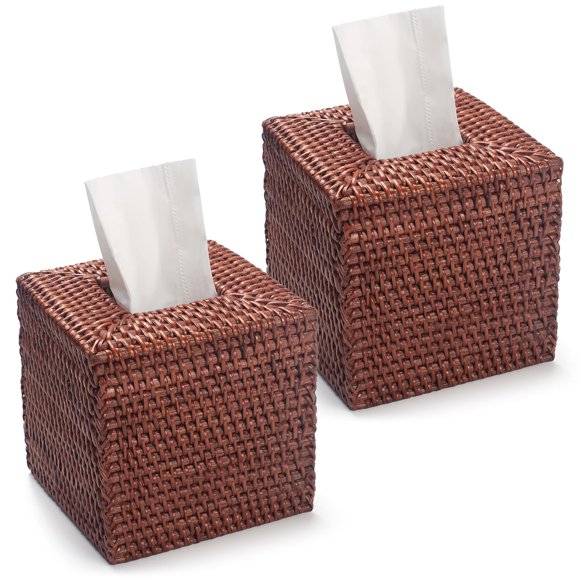 Funda para pañuelos YANGQIHOME, ratán, 14 x 14 x 14,5 cm, color marrón, paquete de 2