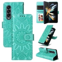 Funda Tipo Cartera Foxdock Para Samsung Galaxy Z Fold 4 , Diseño Girasol En Relieve, Cuero Pu, Cierre Magnético, Soporte Y Tarjetero