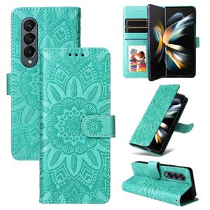 Funda Tipo Cartera Foxdock Para Samsung Galaxy Z Fold 4 , Diseño Girasol En Relieve, Cuero Pu, Cierre Magnético, Soporte Y Tarjetero