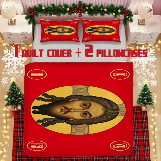 Religious Art Portrait Soft Printed Bedding Set Polyester Fabric Decorative & Warm Ideal for Bedroom or Guest Room