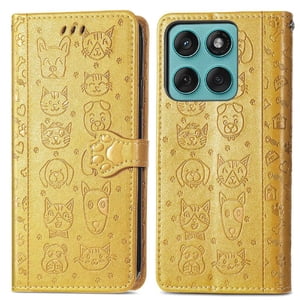 Funda Cartera Foxdock Para Motorola Edge 60 , Flip Pu Con Relieve De Gatos Y Perros, Tarjetero Y Soporte