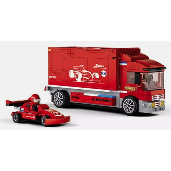 Camion Taller con Auto F1 ROJO, compatible Lego