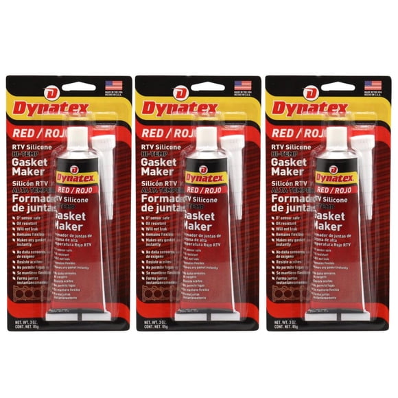 Fabricante de juntas Dynatex rojo RTV de silicona para alta temperatura, paquete de 3