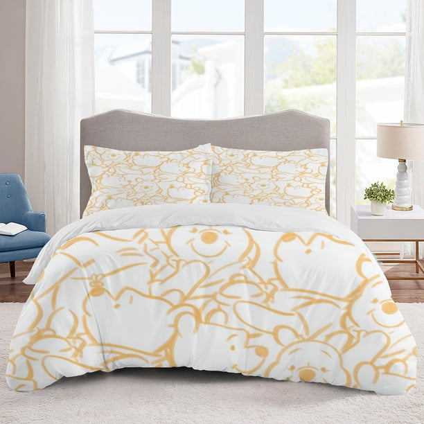 Pooh Bear Bedding Sets Cartoon Duvet Cover Lightweight 3 Piece Bet Sets for Kids Boys Girls