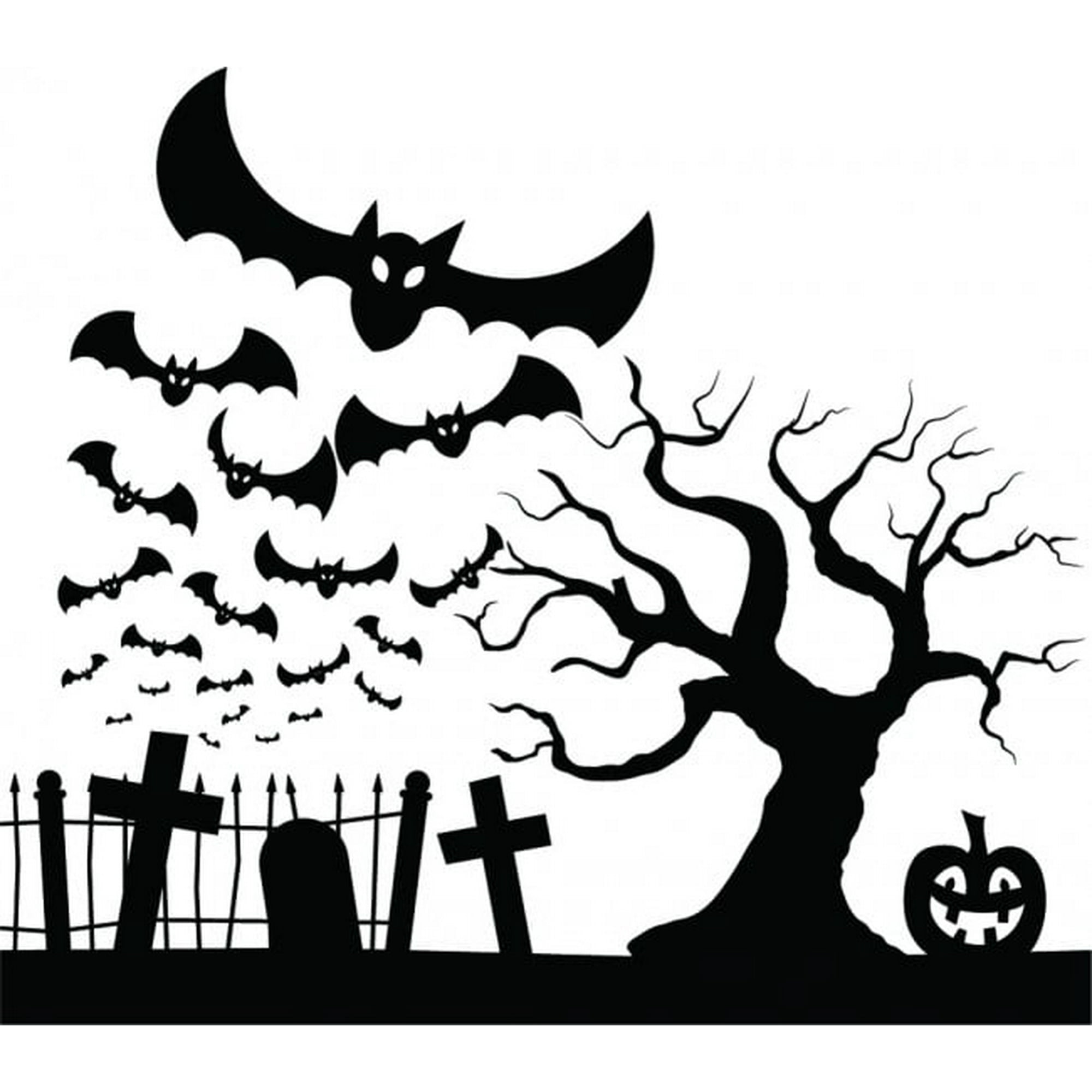 Rienda Libre Graphics - Decomural Halloween Graveyard Bats Pumpkin Ws-45439