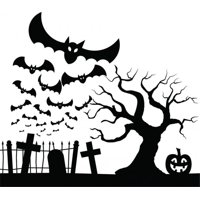 Rienda Libre Graphics - Decomural Halloween Graveyard Bats Pumpkin Ws-45439