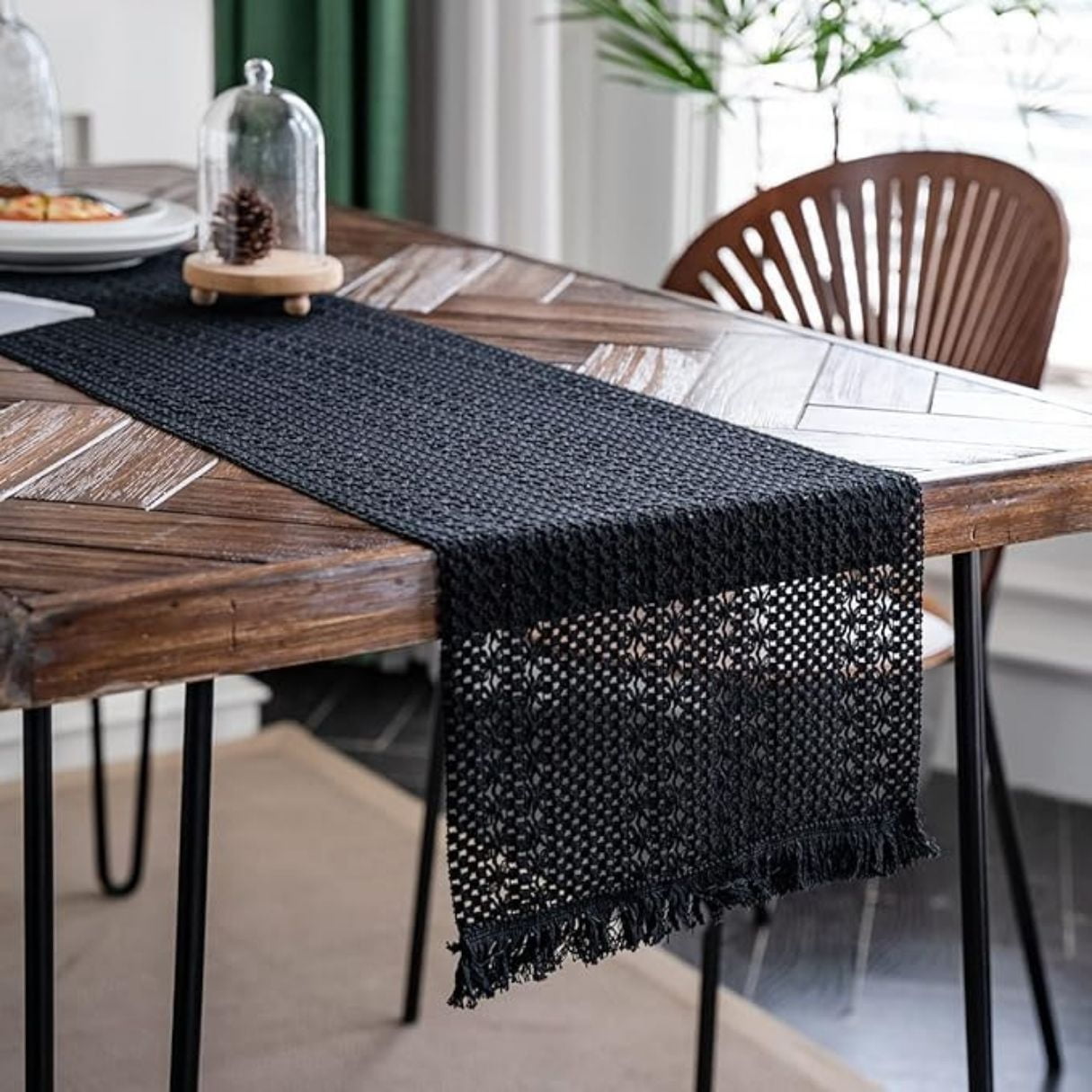 Aura Zeus - Camino De Mesa Decoracion Yute Manteles De Centro 180 X 30 Negro