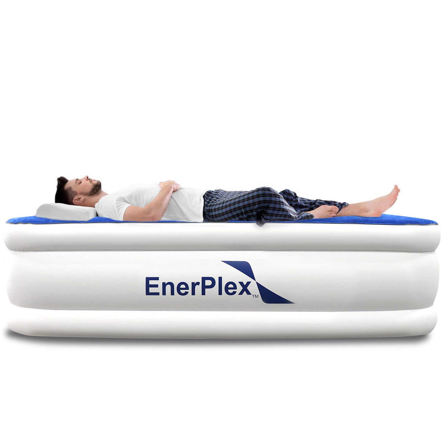 Colchón Inflable Enerplex Queen 13 Luxury Con Bomba Integrada Azul/blanco