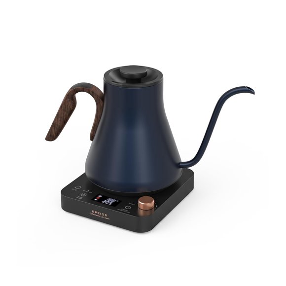 Epeios Hervidor Eléctrico con Pico de Cisne y Control de Temperatura ±1°F, Calentamiento Rápido de 1200 W para Café y Té, Interior de Acero Inoxidable 304, Apagado Automático, 0,9 L, Azul