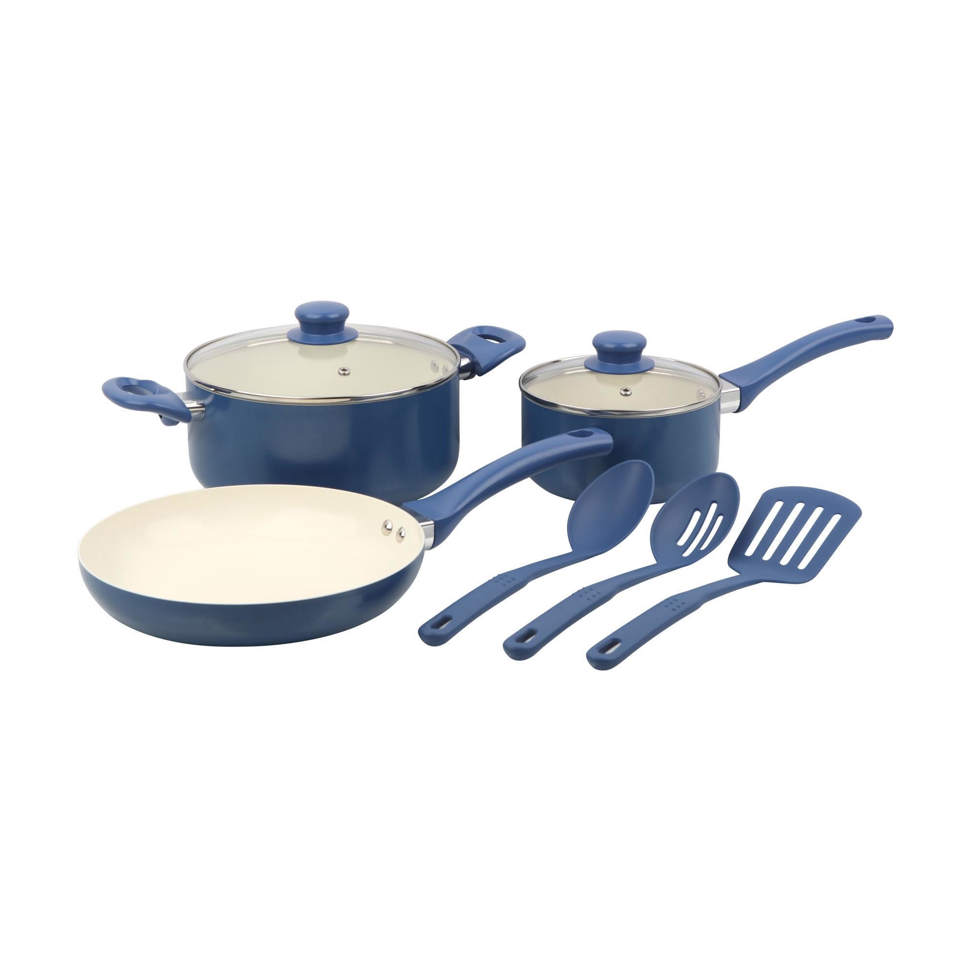 Haus - Batería De Cocina 8 Piezas Aleación De Aluminio Ceramica Azul