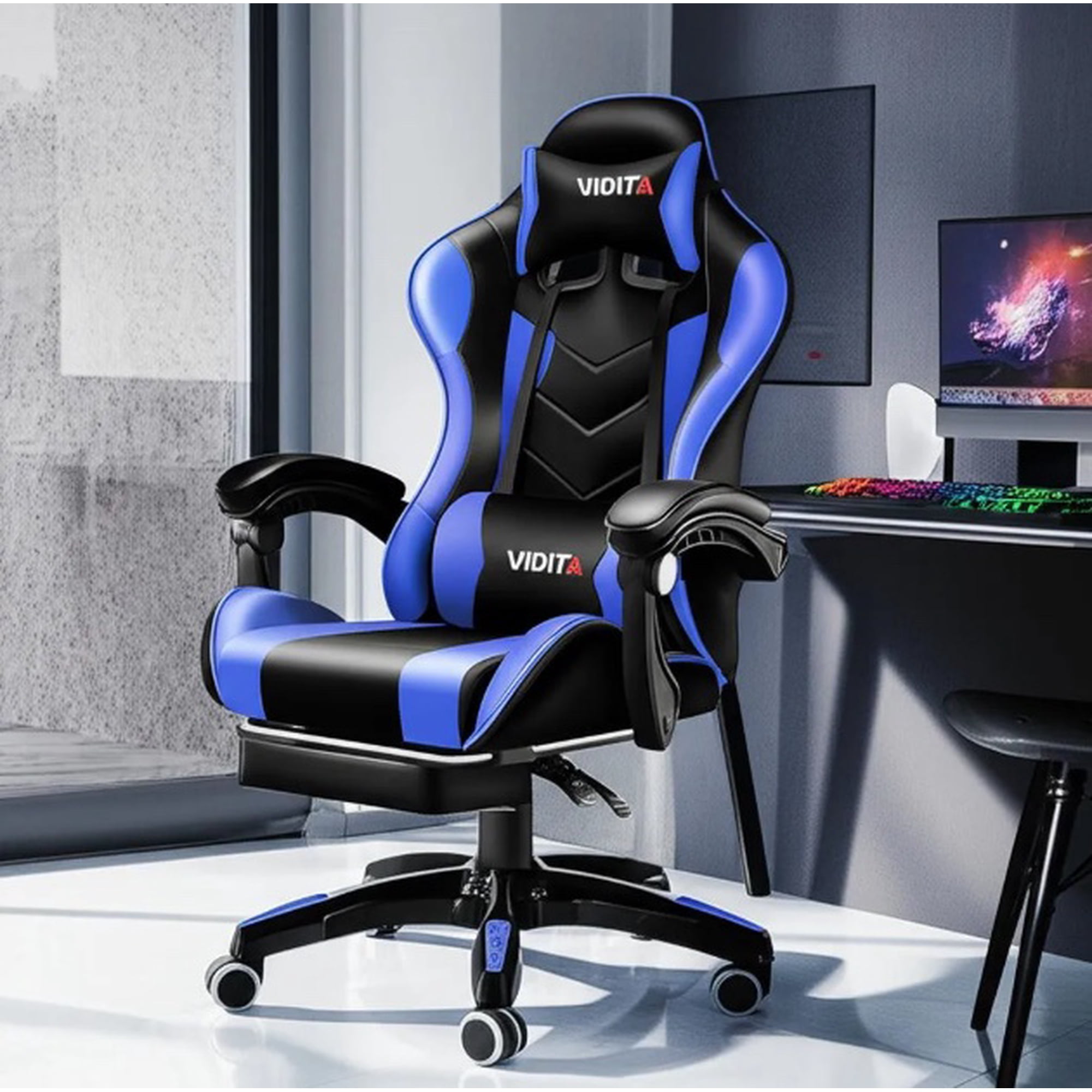 Riqui - Silla Gamer Reclinable Azul