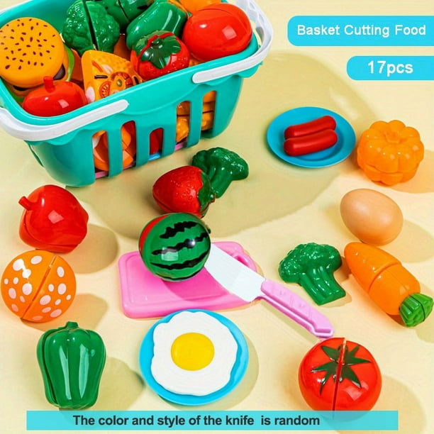Cutting Play Food Set For Kids Kitchen Toys, Food Cutting Toys, Fruits And Vegetables With Storage Basket Fake Food Pretend Play Kitchen Accessories Toys, For Toddlers Boys Girls Xmas Gifts