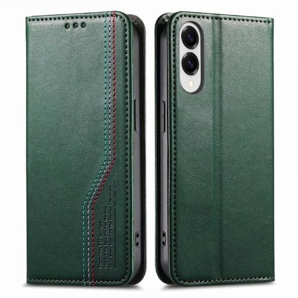 Funda tipo cartera para Samsung Galaxy S25 Edge de piel con cierre magnético, ranuras para tarjetas y correa para la muñeca Verde