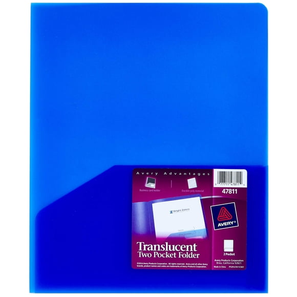 Carpeta Avery translúcida con dos bolsillos, resistente al agua, azul