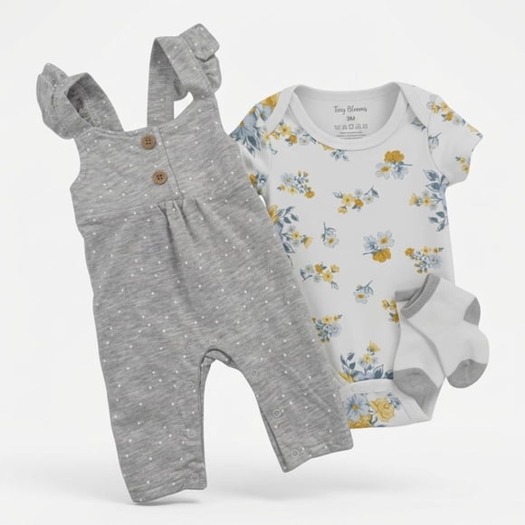 Conjunto De Jardinera + Body Manga Corta Y Medias Para Niñas Primavera Verano
