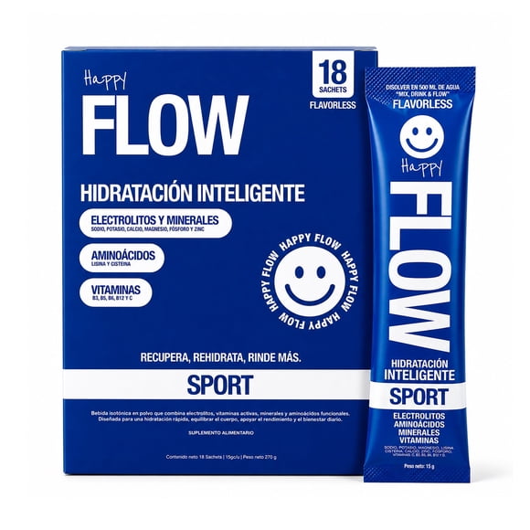 PackHidratación Inteligente Happy Flow Sport Sin Sabor 18 Unidades
