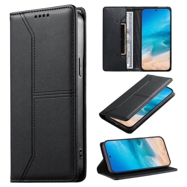Funda tipo cartera con bloqueo RFID para Samsung Galaxy S25 FE cubierta magnética de cuero con tapa y soporte Negro