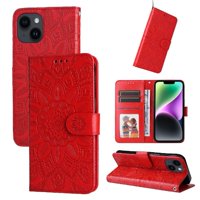 Funda Tipo Cartera Foxdock Para Iphone 13 , Diseño Girasol En Relieve, Cuero Pu, Cierre Magnético, Soporte Y Tarjetero