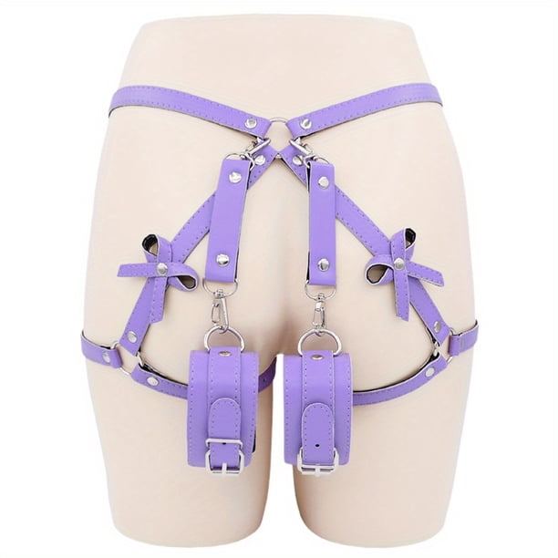 1pc Adjustable Red PU Leather Sex Restraints Handcuffs and Thigh Bondage Harness for Couples - Securely Restrain Your Partner for BDSM Play