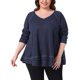 thumbnail image 1 of Agnes Orinda Conjuntos de Halloween Tallas Grandes Top de Punto de Gofre para Mujeres Cuello en V Manga Larga Dobladillo de Retazos Suéter de Punto Blusas 4X Azul Marino, 1 of 6