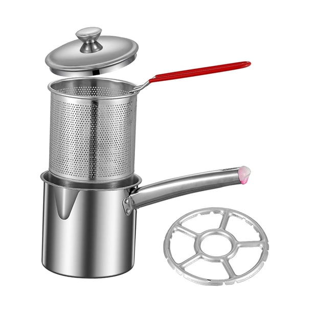 Olla para freidora de acero inoxidable, olla pequeña para freidora, multifunción con colador, cesta, calentador de , olla para leche, para , Rejilla para Rejilla para quemadores 18 L.