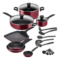 Genérico - Batería T-Fal De 20 Piezas, Easy Care, Aluminio Antiadherente, Color Rojo