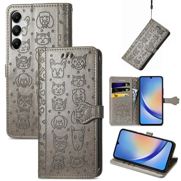 Funda Cartera FOXDOCK para Samsung Galaxy A35 5G , Flip PU con Relieve de Gatos y Perros, Tarjetero y Soporte
