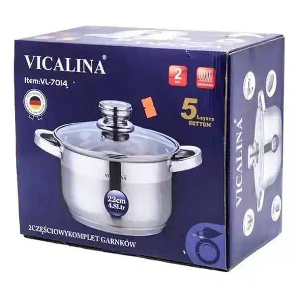 Leon Import - Olla Con Tapa De Vidrio Acero Inoxidable 5lts Color Plateado