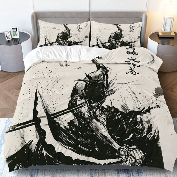 Bedding Including 1 Duvet Cover and 2 Pillowcases (filling Not Included) Featuring a Samurai Ink Art Design Perfect for Halloween Decorations and an Ideal Choic