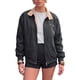 thumbnail image 1 of INSPIRE CHIC Chaqueta Bomber de Mujer con Cuadros de Imitación de Piel Ante de Color Contrastante con Cremallera y Puños Elásticos Pequeña Gris, 1 of 6