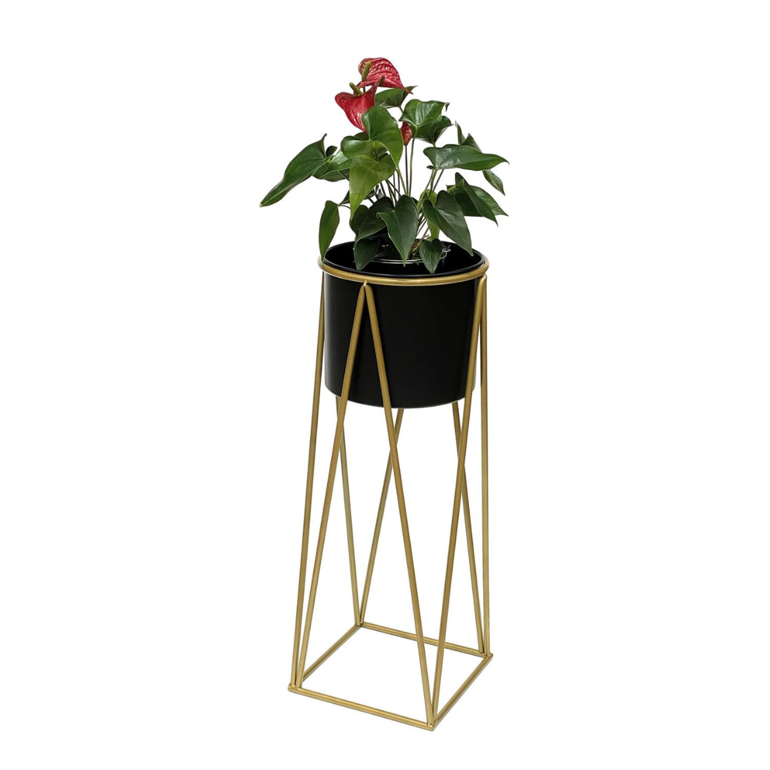 Fliperex - Porta Macetero Pedestal Maceta Plantas Negro Dorado Mediano Negro
