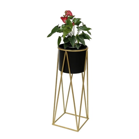 Fliperex - Porta Macetero Pedestal Maceta Plantas Negro Dorado Mediano